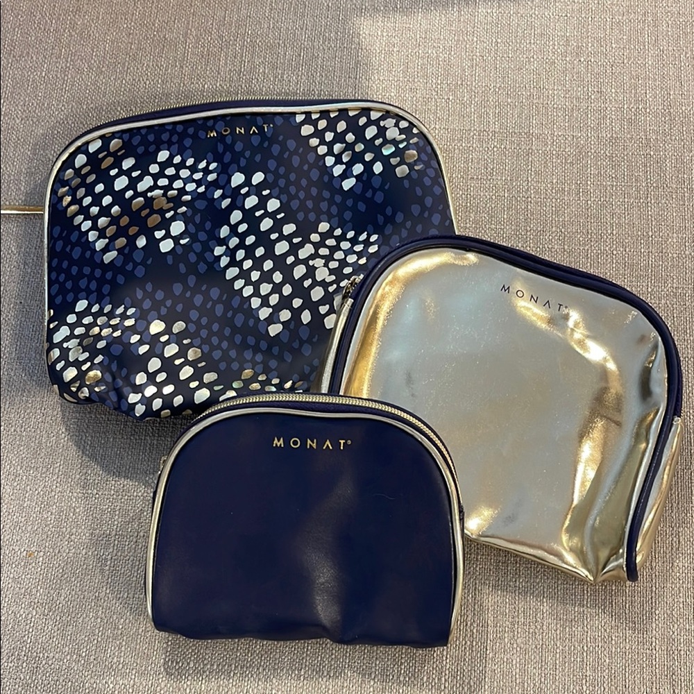 Blue and Gold Cosmetic Bags Set Elegant Design